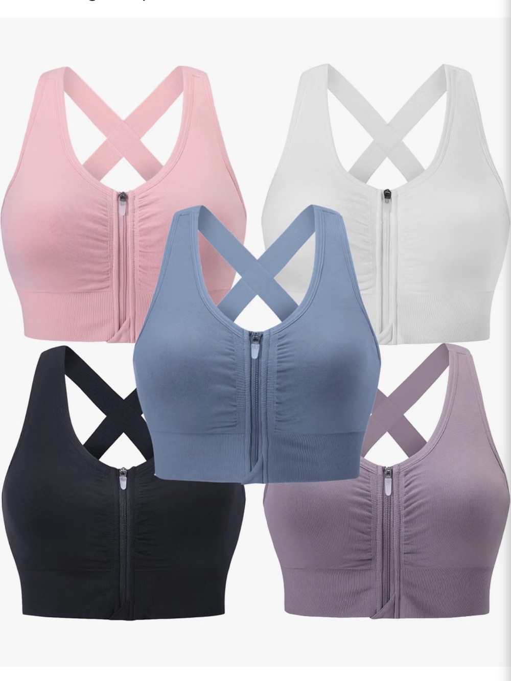 NWT, 5 pack set bundle of Front-Zip Crossback sports bra surgical recovery bras